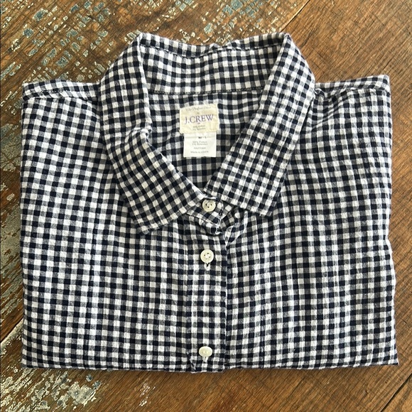 J. Crew Tops - J. Crew Navy Blue and White Checkered Women’s Long Sleeve Shirt Size M